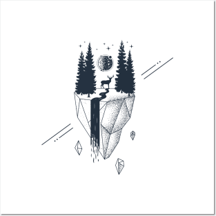 Creative Illustration In Geometric Style. Nature, Deer, Forest And River Posters and Art